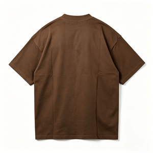 เสื้อยืดคอกลมแขนสั้นทรงหลวมสไตล์โอเวอร์ไซส์สำหรับผู้ชาย สีน้ำตาลล้วน ผ้าฝ้าย ทรงหลวมสบาย แบบดรอปไหล่ - Product Image 3