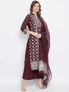 "Premium Maroon <b>Chikankari</b> Woven Unstitched Dress Material – 3 Piece Lucknowi Hand Embroidered <b>Suit</b> Set for Women - Product Image 2