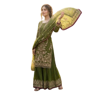 Ensemble Salwar Kameez pour femme, en fausse fourrure épaisse, avec dupatta et pantalon, séchage rapide, toutes saisons, Diwali - Product Image 1