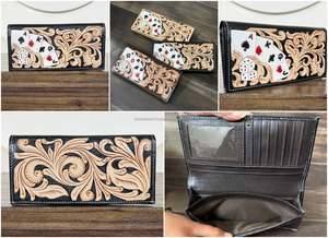 Beautiful Designer Men's Long <b>Wallet</b> Stylish Card Floral Design with Hand Tooled Genuine Leather Western Inspired Cash Holder - Product Image 3