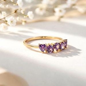 Genuine Amethyst Heart <b>Ring</b> Handmade Sterling <b>Silver</b> Gold Filled Dainty Gemstone <b>Stacking</b> Band Anniversary Gift for Her - Product Image 4