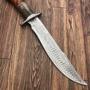 Custom DIY Handmade Camping Bowie <b>Knife</b> Clip Point Blade Damascus Steel 3mm Straight Edge Wood+<b>Bone</b> <b>Handle</b> Leather Sheath 15inch - Product Image 5