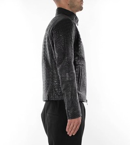 Chaqueta de Cuero Premium para Hombre con Estampado de Cocodrilo, Cuello Alto, Cierre Frontal con Cremallera, Transpirable, a la Moda, para Invierno, Estilo Biker, Personalizada OEM - Product Image 2