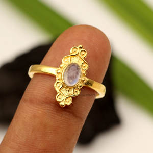 Top Selling Rainbow Moonstone Ring 6x4mm Oval Shape 925 Sterling <b>Silver</b> 18K Micron Gold Plated Eternity Vermeil <b>Wedding</b> Jewelry - Product Image 6