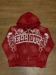 Streetwear custom <b>Pink</b> Hooded Zip-Up Sweatshirt With Rhinestone Details Print Casual Wear Autumn Regular high quality <b>hoodie</b> - Product Image 3