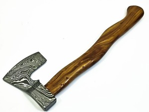 Hand-Forged Damascus Steel Tomahawk <b>Axe</b> | 17" Integral Hatchet with 6" Blade & Walnut Wood <b>Handle</b> | Viking Battle <b>Axe</b> - Product Image 3
