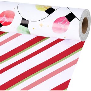 Papel de Regalo Navideño Reversible Vintage, Rollo de Papel de Regalo Clásico con Rayas Claras para Fiestas Navideñas - Product Image 2
