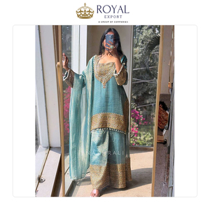 Nouvelle collection de vêtements traditionnels indiens, robe en soie Fandy lourde, ensemble Sharara pour les fêtes et les occasions spéciales - Product Image 5