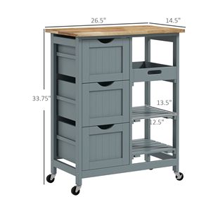 Carrello da Cucina Moderno Grigio, Ecologico in Legno di Quercia e MDF, Regolabile e Resistente con Ripiani e Cassetti - Product Image 3