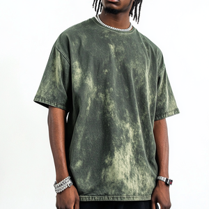 T-shirt personnalisable streetwear oversize vert délavé tie-dye à col rond et épaules tombantes, à manches courtes, respirant, idéal pour les vacances, pour homme - Product Image 6