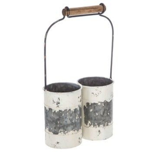 Porta cubiertos de metal galvanizado de gran venta para fiestas con mango de madera, organizador de utensilios de picnic de 3 compartimentos a bajo precio - Product Image 3