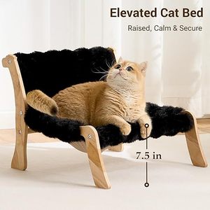 Canapé-lit pour chat en bois massif, canapé avec surface en peluche ultra-douce lavable, dossier inclinable, meubles de salon surélevés pour animaux de compagnie - Product Image 4