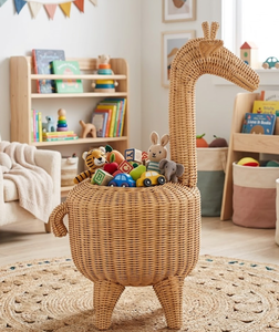 Handwoven Rattan Giraffe <b>Storage</b> <b>Basket</b> for Kids Room, Decorative <b>Wicker</b> Animal Toy Organizer with Lidless Open Top from Vietnam - Product Image 5