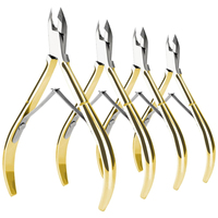 Lot de 4 pinces à cuticules professionnelles plaquées or, en acier inoxydable de haute précision, avec poignée ergonomique, personnalisables – Vente en gros