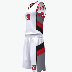 Custom Basketball Jersey Set White <b>Red</b> Black V-Neck Sleeveless Sublimated Moisture Wicking Mesh Polyester Unisex Elastic Waist - Product Image 3