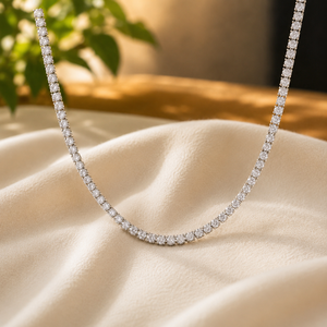 Collier tennis en diamant taille brillant ronde, plaqué or blanc, serti à griffes, chaîne classique, bijoux pour occasions formelles - Product Image 6