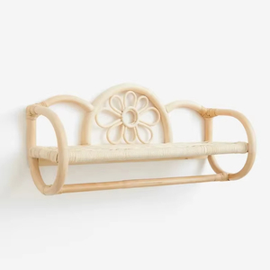 Hand Woven Natural Rattan <b>Hanging</b> <b>Wall</b> Shelves Flower Shape for Kids Furniture Home Decoration - Product Image 1