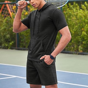 Men’s Trendy Grey Hoodie Shorts <b>Set</b> Breathable Summer Casual Outfit Stylish Streetwear Gym Wear Comfortable Clothing - Product Image 2
