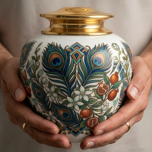 Unique Cremation <b>Urn</b> for Human Ashes Adult Handcrafted Metal Funeral Memorial Metal Jar New Floral Print Ashes Holder Vessel <b>Urn</b> - Product Image 3