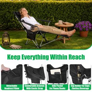 Sedia a Sdraio da Campeggio Pieghevole in Acciaio al Carbonio Rinforzato, Pronta per la Spiaggia, con Angolo Regolabile 95-160° e Borsa Portaoggetti - Product Image 6