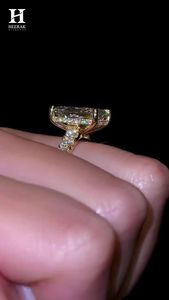 Custom Radiant Cut Moissanite Ring Hidden Halo Design Gold Pave Diamond Band Bridal Engagement Ring - Product Image 3