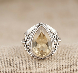 925 Sterling Silver <b>Citrine</b> Statement <b>Ring</b> Vintage Victorian Filigree Cocktail <b>Ring</b> November Birthstone Jewelry Gift for Women - Product Image 3