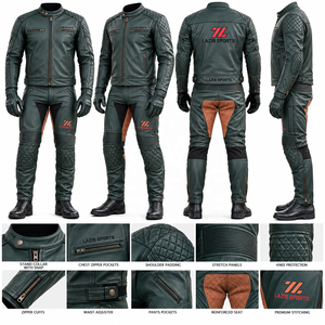 LAZIB SPORTS Ensemble 2 pièces pour homme en cuir véritable, veste et pantalon de moto, coupe-vent, protection respirante, équipement de conduite toutes saisons - Product Image 1