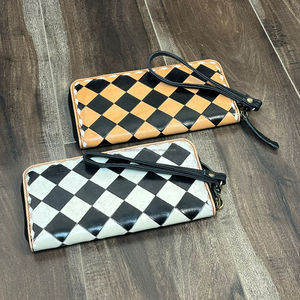 Portefeuille en cuir véritable usiné à la main OEM/ODM pour femmes portefeuilles porte-cartes d'embrayage de grande capacité à motif à carreaux - Product Image 5