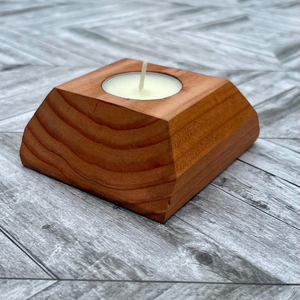 Porte-bougie en bois artisanal, forme carrée, bois naturel, décoration d'intérieur, support pour bougie tealight, porte-bougie rustique pour table - Product Image 6