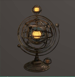 Antiqued metallic armillary sphere globe mounted on a tall four-leg stand, available at wholesale prices. - Product Image 4