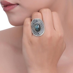 925 Sterling Silver Labradorite <b>Statement</b> <b>Ring</b> Natural Gemstone Vintage Designer Jewelry for Women & Men - Product Image 3
