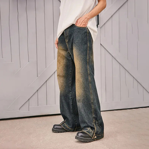 Premium Unisex Designer Baggy Skate <b>Jeans</b> New Release Dark Blue Wide Leg Pants Breathable OEM Serviced Hip Hop <b>Men</b> Outfit - Product Image 4