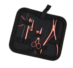 MAGMA BEAUTY Stainless Steel Metal Hand Tied Hair Extension Tool Kit Set <b>Pliers</b> <b>Small</b> Scissor Commercial Use Custom Pouch - Product Image 6