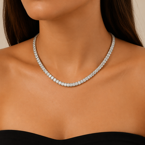Exquisito Collar de Diamantes Cultivados en Laboratorio con Corte Esmeralda de 24 Quilates para Mujer, Oro de 10k, Certificado IGI, Claridad EF, Joyería Fina, Collar Tipo Tenis - Product Image 1