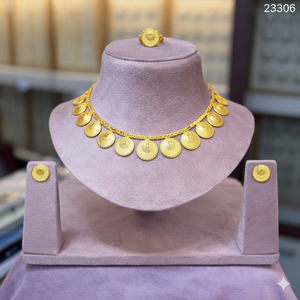 <b>Gold</b> Plated Traditional Floral Necklace <b>Set</b> with Matching Earrings | Indian Bridal <b>Jewelry</b> Wholesale Model 23303 - Product Image 4