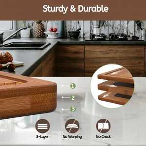 Tablas de Cortar de Bambú Rectangulares Antideslizantes Aptas para Lavavajillas Grosor Personalizado Paquete Combinado Utensilios de Cocina Antideslizantes - Product Image 4