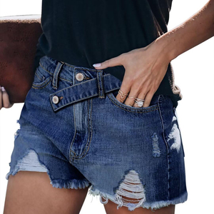 Shorts en jean délavé de haute qualité pour femme, design personnalisé élégant, collection été 2026, shorts en jean déchiré pour femme - Product Image 2