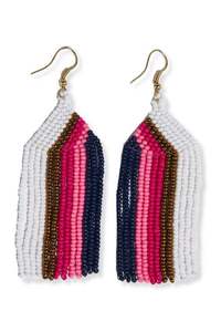 Boucles d'oreilles pendantes longues à franges en perles de rocaille colorées faites à la main, personnalisables avec logo, motif fleur et étoile, pour femme - Product Image 6