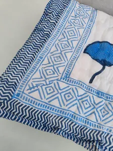 Indian Hand Block Print Reversible Razai Quilt Kantha Winter Bedding <b>Set</b> Handmade Cotton Quilted <b>Comforter</b> Decorative Razai - Product Image 2