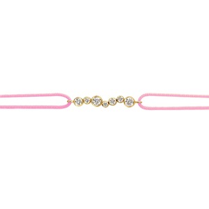 AU750 18K <b>Gold</b> Lab Grown Diamond Multi Bezel Bar <b>Bracelet</b> Pink Nylon Cord <b>Adjustable</b> Women Wholesale OEM Manufacturer India - Product Image 1