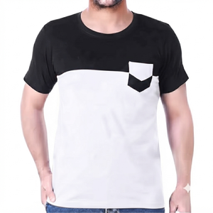 Camiseta de punto de manga corta para hombre, cuello redondo, ropa deportiva informal, camiseta con bolsillo frontal personalizado, venta al por mayor, moda urbana de verano - Product Image 1