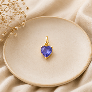 Gold Plated Tanzanite <b>Heart</b>-Shaped Faceted Birthstone Charm Prong Set Gemstone Pendant Handmade Charm for Jewelry Making - Product Image 1
