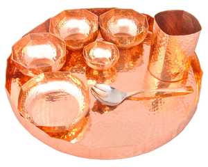 Premium Quality Classic Eco-Friendly Copper Thali Set Glass Cups Spoon Customized Water <b>Bottle</b> <b>Cleaning</b> <b>Brush</b> Home Outdoor - Product Image 4