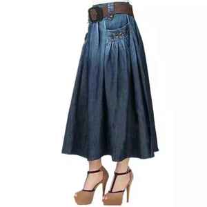 New Women's Vintage High Waist A-<b>Line</b> Denim Skirt Customizable Stonewashed Color Fade Proof Cotton Summer Autumn Spring - Product Image 3