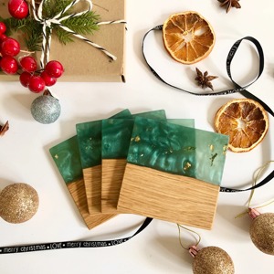 Premium Resin & Wood Coaster Set with Customizable Color/Design Durable Handmade Indian Product for Stylish Home & Wedding Favor - Product Image 5