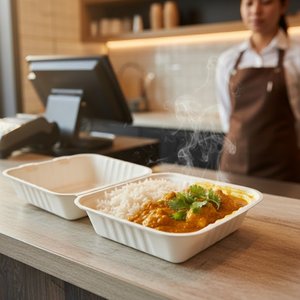 กล่องอาหารแบบฝาพับทำจากชานอ้อยที่เป็นมิตรกับสิ่งแวดล้อม |   กล่องเยื่อชานอ้อยสำหรับขนมและบรรจุภัณฑ์อาหารร้านอาหาร - Product Image 2