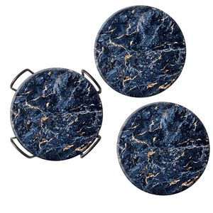 Marble Style <b>Ceramic</b> <b>Coasters</b> with Metal Holder Matte Finish Top Cork Base Heat Resistant Cup for Tea - Product Image 6