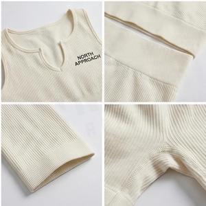 Ensemble de yoga côtelé 2 pièces North Approach, short taille haute et haut à col rond sans coutures, vêtements de sport pour femme - Product Image 5