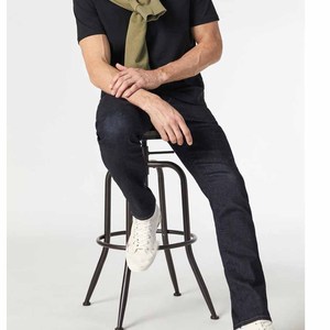 Jean slim décontracté pour homme, coupe droite, taille mi-haute, 100 % coton, délavage foncé, avec braguette boutonnée et poches - Product Image 3