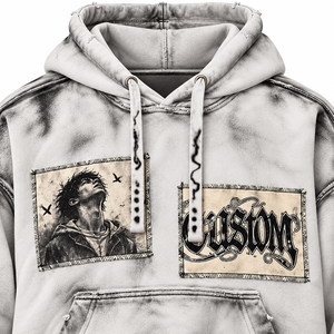 Custom Printed Hooded <b>Spray</b> Style Sweatshirt Unisex Oversized French Terry Cotton Streetwear Patchwork Design Front Pocket - Product Image 6